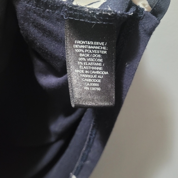 RW & Co Navy And White Leaf Print Short Sleeve Top XS - Picture 6 of 6